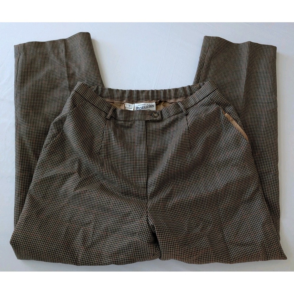 Vintage Pendleton Womens Size 12 High Rise Wool Pants Houndstooth Plaid USA Made